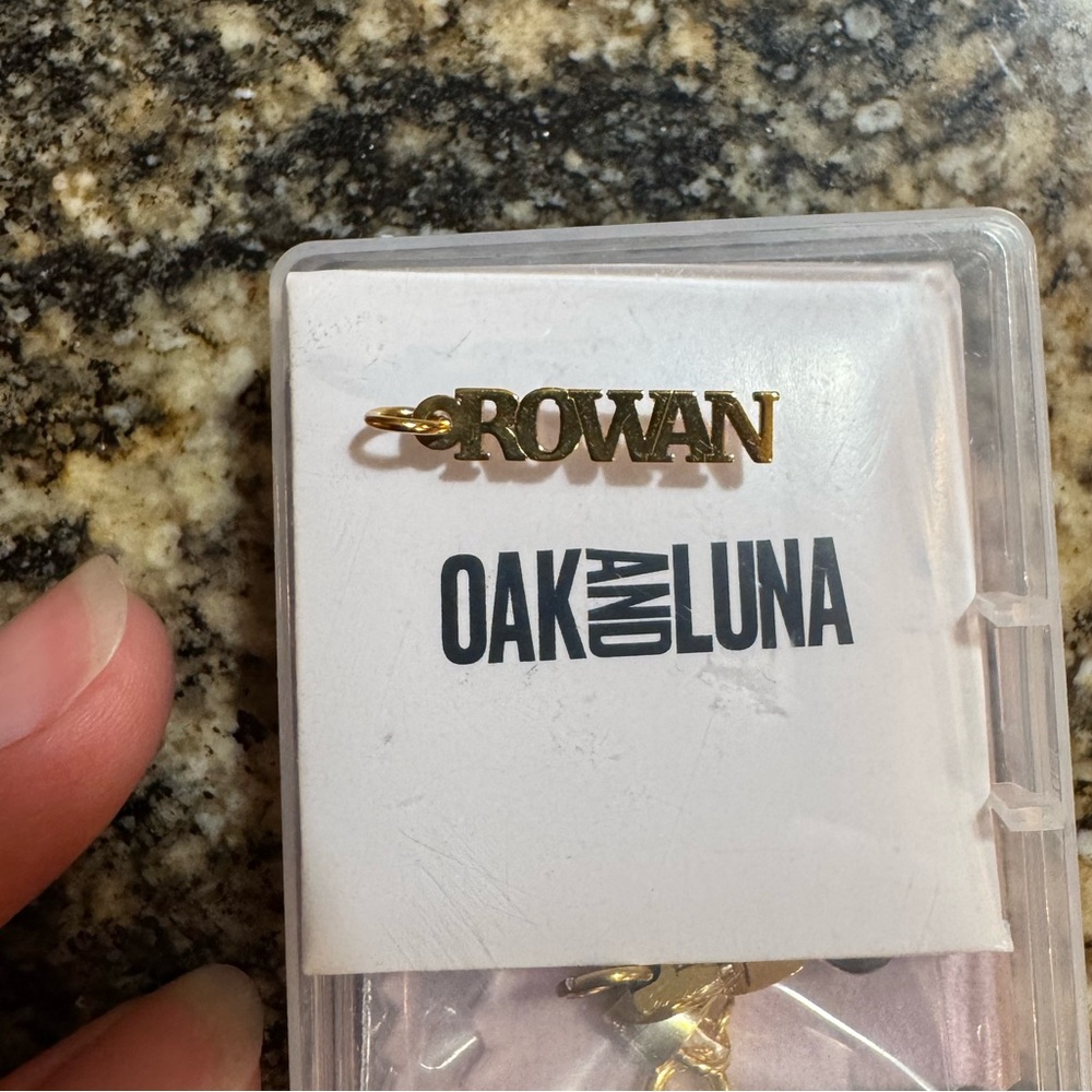 Oak and Luna Gold Name Charm - Rowan